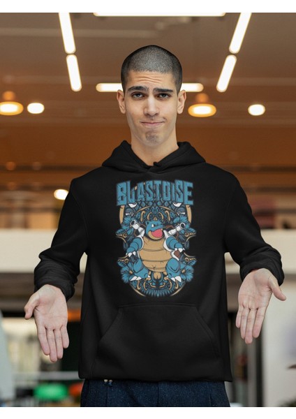 Blastoise Pokemon Baskılı Kapüşonlu Sweatshirt, Unisex Oversize Pokemon Baskılı Hoodie