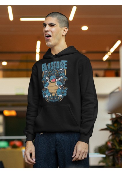 Blastoise Pokemon Baskılı Kapüşonlu Sweatshirt, Unisex Oversize Pokemon Baskılı Hoodie