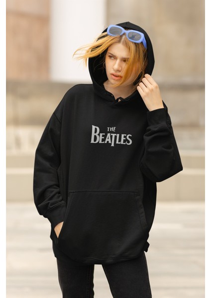 Fuddy Moda The Beatles Sırt Baskılı Kapüşonlu Sweatshirt, Unisex Oversize Rock Metal Baskılı Hoodie