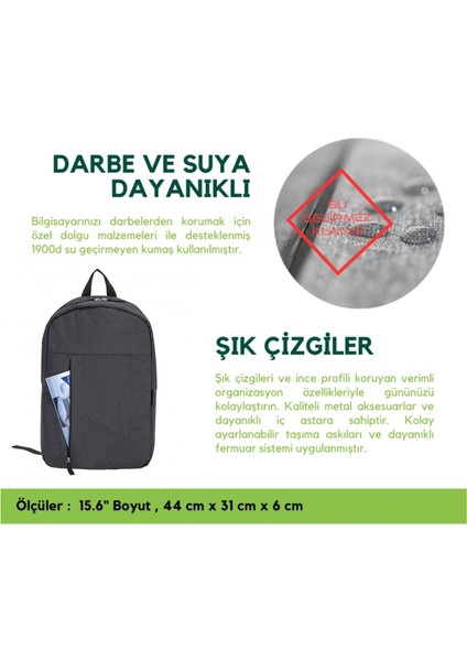 Su Geçirmez Günlük Okul Sırt Çantası Notebook Laptop Bölmeli Tablet Evrak Çanta Kadın Erkek 15.6 Inç