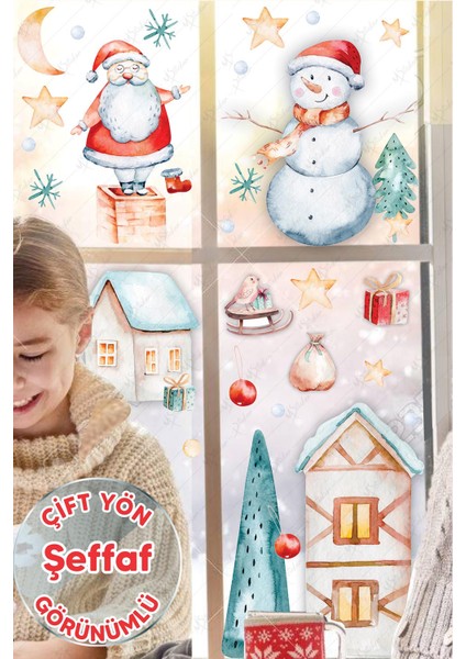 Yılbaşı Sticker Seti - Eğlenceli Kış Figürleri Cam Duvar Sticker Seti - Şeffaf fiyatları