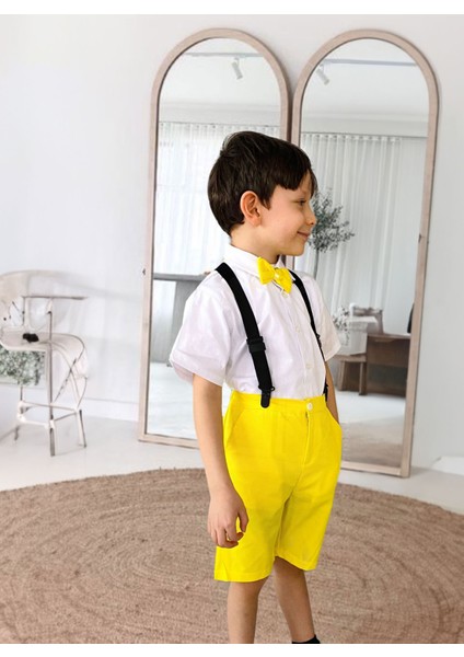 Minigimin Cicileri Dijital Baskı Sarı Elbise Gömlek Şort Takım Erkek
