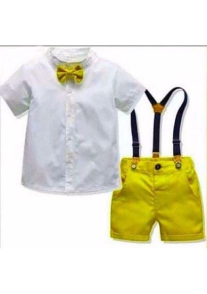 Minigimin Cicileri Dijital Baskı Sarı Elbise Gömlek Şort Takım Erkek