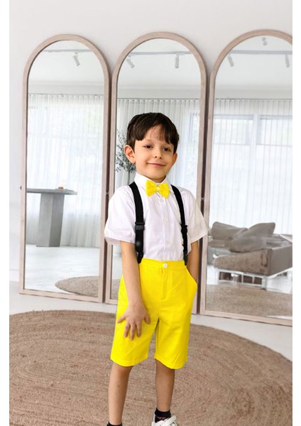 Minigimin Cicileri Dijital Baskı Sarı Elbise Gömlek Şort Takım Erkek