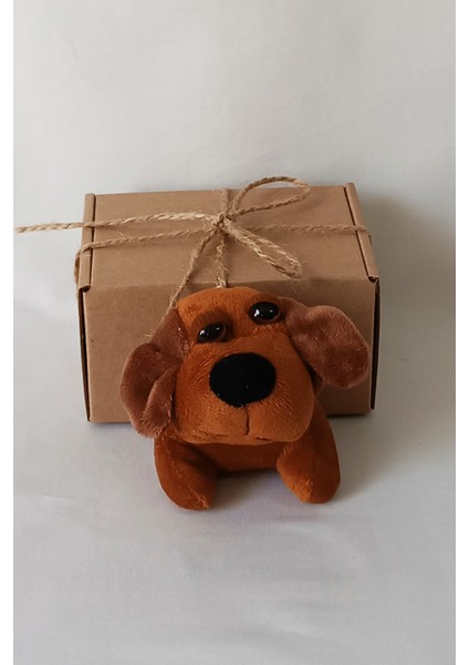 Peluş Köpekli Anahtarlık - 8 cm - Tombik - Kahve - Doğum Günü Hediyesi - Çanta Süsü - Oyuncak