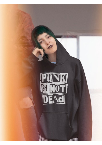 Punk Is Not Dead Yazılı Kapüşonlu Sweatshirt, Unisex Oversize Rock Metal Baskılı Hoodie