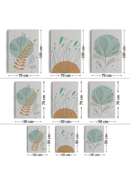 3’lü Tablo Botanik Bitkiler Koleksiyon Dekoratif Duvar Tablo Seti-Bc-28