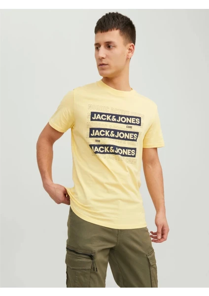 Jack & Jones Spirit Logo Erkek Sarı Bisiklet Yaka Tişört