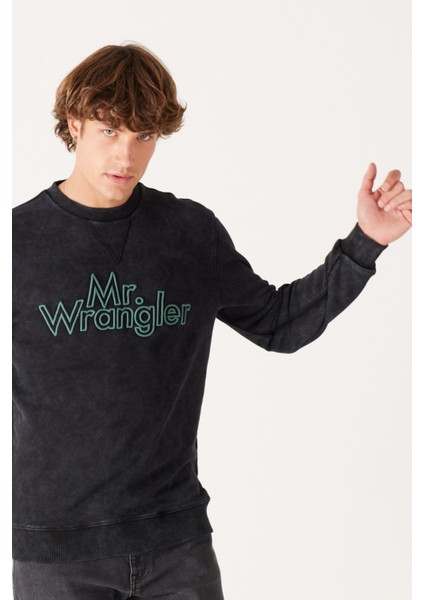 Regular Fit Normal Kesim Pamuk Bisiklet Yaka Siyah Sweatshirt