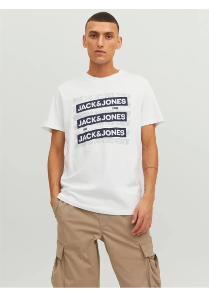 Jack & Jones Spirit Logo Erkek Beyaz Bisiklet Yaka Tişört