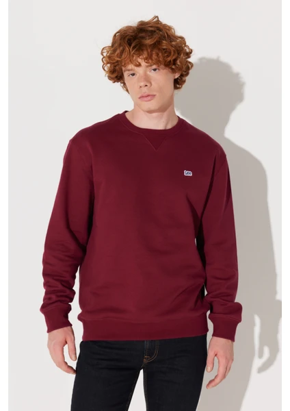 Regular Fit Normal Kesim %100 Pamuk Bisiklet Yaka İçi Polarlı Bordo Sweatshirt