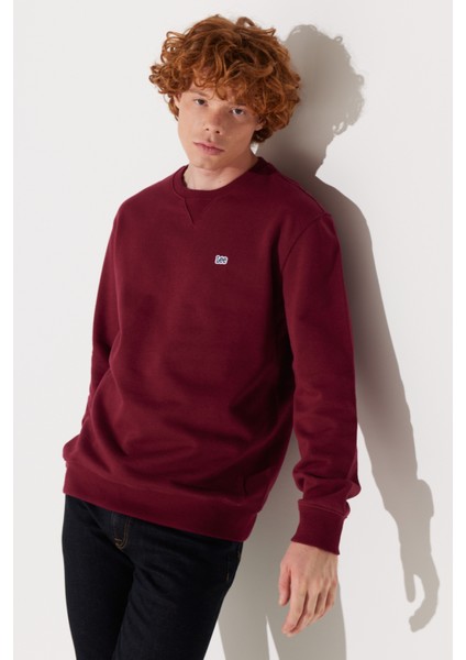 Regular Fit Normal Kesim %100 Pamuk Bisiklet Yaka İçi Polarlı Bordo Sweatshirt