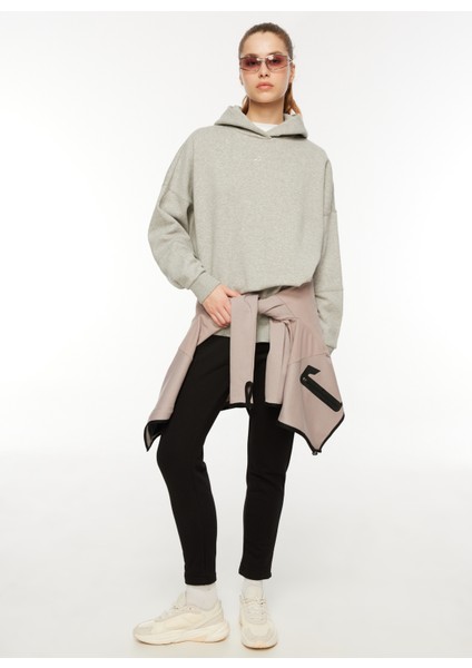 Gri Melanj Kadın Yuvarlak Yaka Sweatshirt IL2107 Lux Oversızed Hoodıe