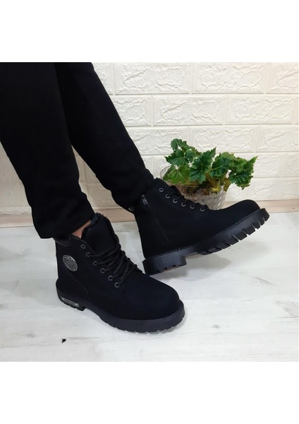 528 Siyah Içi Kürklü Fermuarlı Kaymaz Taban Bot
