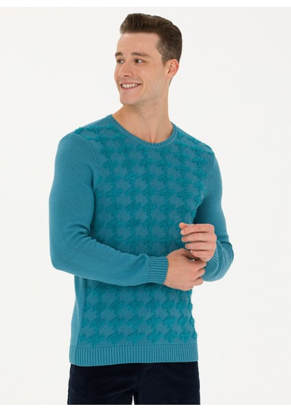 Bisiklet Yaka Regular Fit Petrol Erkek Kazak Kıyaso modelleri