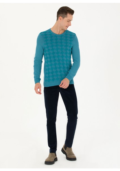 Bisiklet Yaka Regular Fit Petrol Erkek Kazak Kıyaso indirimleri