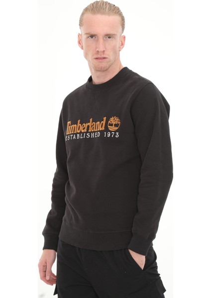 TB0A65DD0011 Timberland Embroidery Logo Brush Back Crew Neck Erkek