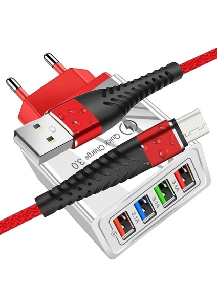A6 Çoklu Şarj Adaptörü 4 Port + J13 Micro USB Şarj Kablosu -1mt