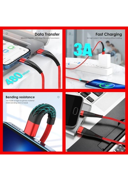 A6 Çoklu Şarj Adaptörü 4 Port + J13 Type-C Şarj Kablosu -1mt
