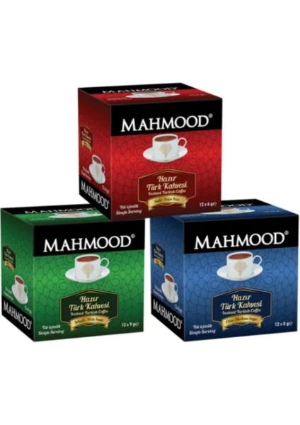 Mahmood Coffee Mahmood Türk Kahvesi Sade 6 gr ve  Orta 8 gr  ve Şekerli 9 gr 12 Adet