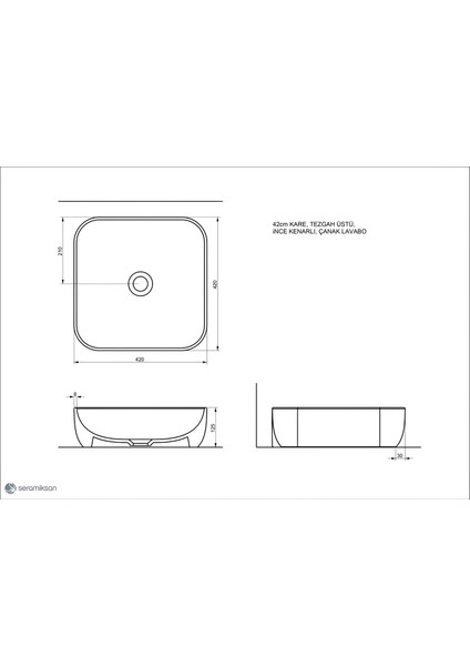 Form Tezgah Üstü Kare Lavabo 42 cm