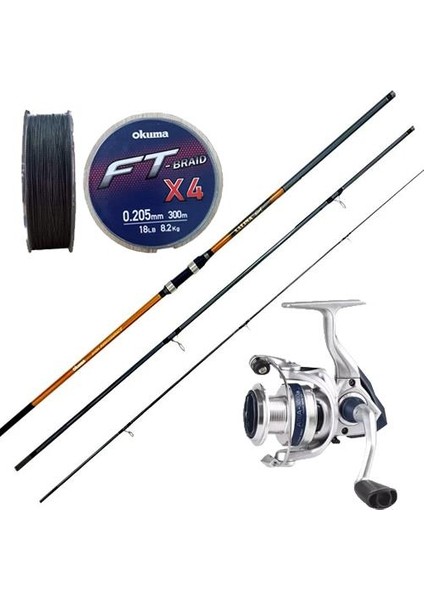 Yekoutdoor Okuma Salina Surf Kamışı Seti Okuma Salina Surf 14' 420 cm 3 Parça Surf Kamışı & Okuma ARIA-8000A Painting Silver 1bb Olta Makinesi