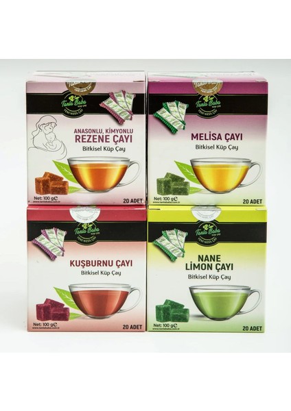 Tanlababa Rahatlama Paketi Küp Çay 4'li Paket Rezene Kuşburnu Nane Limon Melisa Bitki Çayları