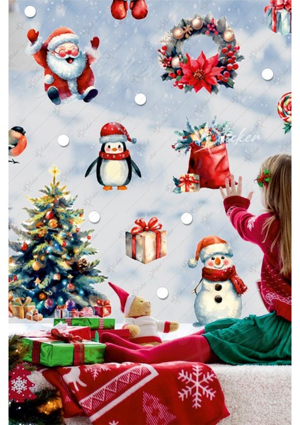 Eğlenceli Kardan Adam Penguen ve Yeniyıl Ağacı Kış Konseptli Yılbaşı Süsü Sticker Seti fiyatları