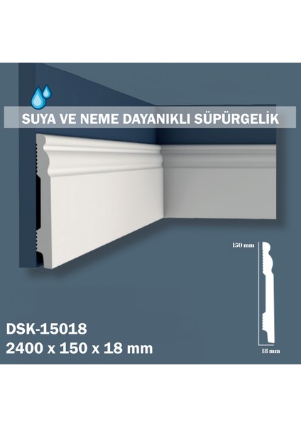 15 cm Beyaz Polimer Lake Süpürgelik Neme Darbeye Rutubete Dayanıklı 1 Adet Sipariş 240 Cm'dir ( 1 Pakette 8 Boy Vardır - Total 19,2 M )