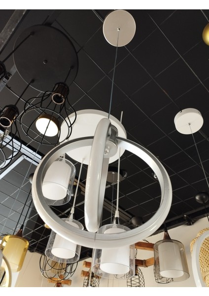 Çember Içi Çember Gümüş Gövde Sarkıt Model Modern LED Aydınlatma