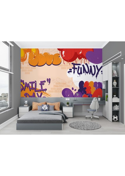 Grafiti Çocuk Odası Duvar Kağıdı, Renkli Grafiti Genç Odası Duvar Duvar Resmi