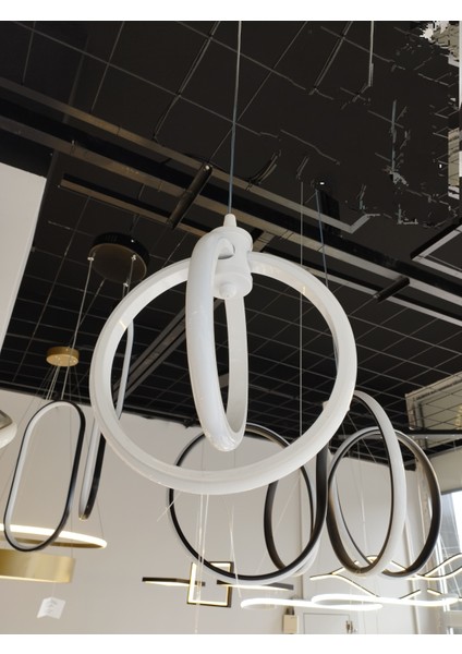 Çember Içi Çember Beyaz Gövde Sarkıt Model Modern LED Aydınlatma
