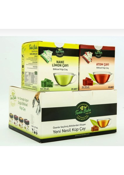 Tanlababa Sargılı Nane Limon Çayı 100GR ve Sargılı Atom Çayı 100GR 2'li Paket Çay Doğal Bitkisel Küp Çay Nanelimonatom