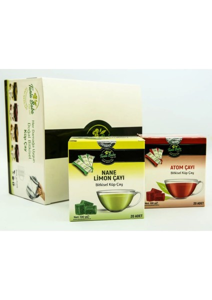 Tanlababa Sargılı Nane Limon Çayı 100GR ve Sargılı Atom Çayı 100GR 2'li Paket Çay Doğal Bitkisel Küp Çay Nanelimonatom