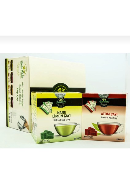 Tanlababa Sargılı Nane Limon Çayı 100GR ve Sargılı Atom Çayı 100GR 2'li Paket Çay Doğal Bitkisel Küp Çay Nanelimonatom