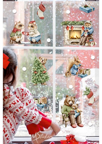 Sevimli Ayı Ailesi ve Arkadaşları Kış Konseptli Sticker Seti, Yılbaşı Süsü Yılbaşı Sticker Seti fiyatları