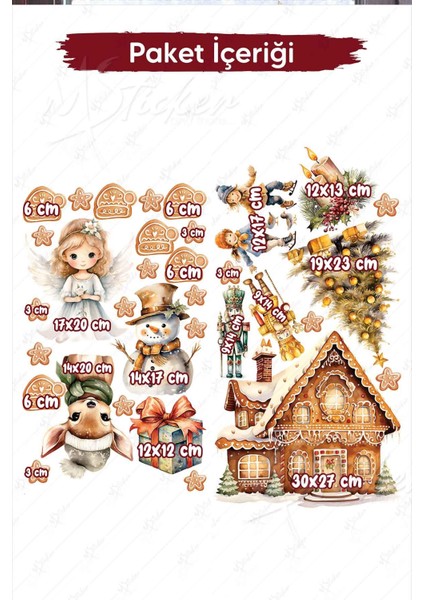 Yeni Yıl Masalı, Sevimli Yılbaşı Figürleri Sticker Seti, Kış Yılbaşı Süsü Sticker Cam Duvar Sticker