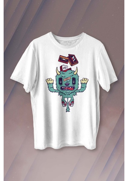 Sevimli Canavar Retro Monster Daft Punk 90LAR Baskılı Tişört Unisex T-Shirt