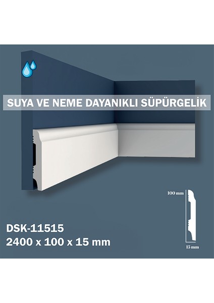 Beyaz Polimer Lake Süpürgelik DSK-11515 Suya Rutubete Dayanıklı 1 Adet Sipariş 240 Cm'dir, 1 Pakette 20 Boy Vardır - Total 48 M