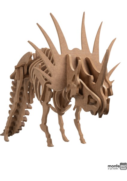 Styracosaurus 3D Dinozor Maket-Yapboz-Dekoratif Obje-Ahşap-(8mm Ham Mdf)