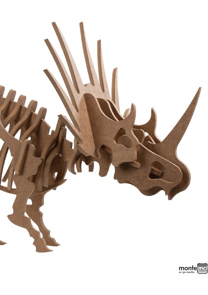 Styracosaurus 3D Dinozor Maket-Yapboz-Dekoratif Obje-Ahşap-(8mm Ham Mdf)