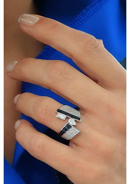 Mineli Zirkon Taş Detaylı 925AYAR Gümüş Luxry Tasarım Ayarlanabilir Yüzük