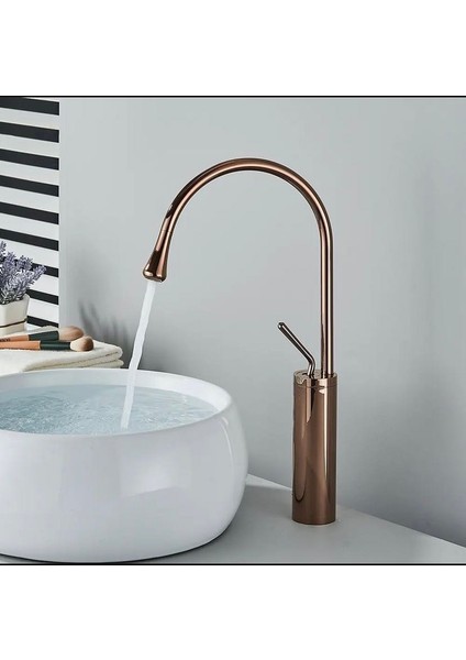 Çanak Lavabo Bataryası Bakır Bronz Renk Lavabo Musluğu Modern Tasarım Çanak Batarya