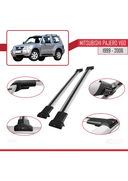 Mitsubishi Pajero (V60) 3 Kapı 1999-2006 Arası ile Uyumlu Fly Model Ara Atkı Tavan Barı Gri