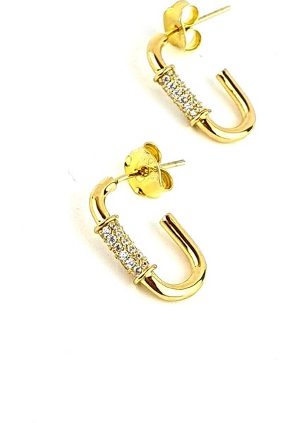 Zirkon Taş Detaylı 925AYAR Gümüş Üzerine Altın Kaplama Tasarım Oval Küpe fiyatları