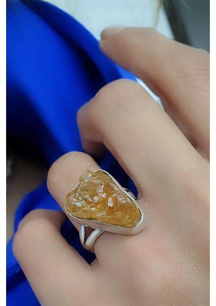 Işlenmemiş Sitrin Taşlı 925AYAR Gümüş Tasarım Yüzük fırsatları