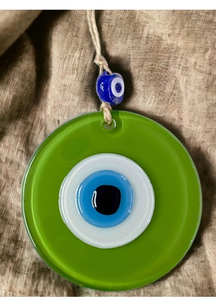 Mini Boy Çimen Yeşili Nazar Boncuklu Duvar Süsü 10 cm Cam Duvar Dekoru