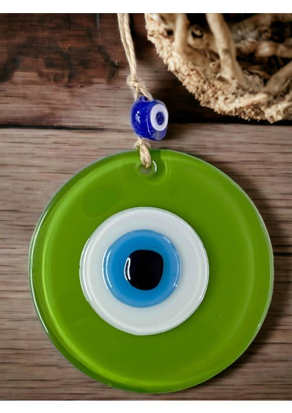 Mini Boy Çimen Yeşili Nazar Boncuklu Duvar Süsü 10 cm Cam Duvar Dekoru modelleri