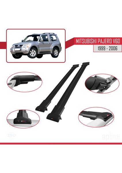 Mitsubishi Pajero (V60) 3 Kapı 1999-2006 Arası ile Uyumlu Fly Model Ara Atkı Tavan Barı Siyah