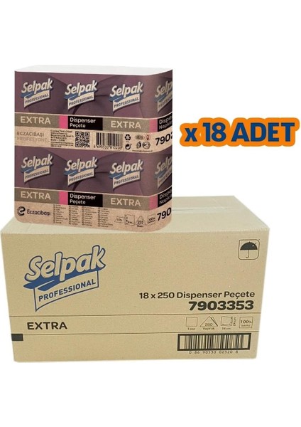 Extra Masaüstü Dispenser Peçete - 250 Adetlik 18 Paket / Koli